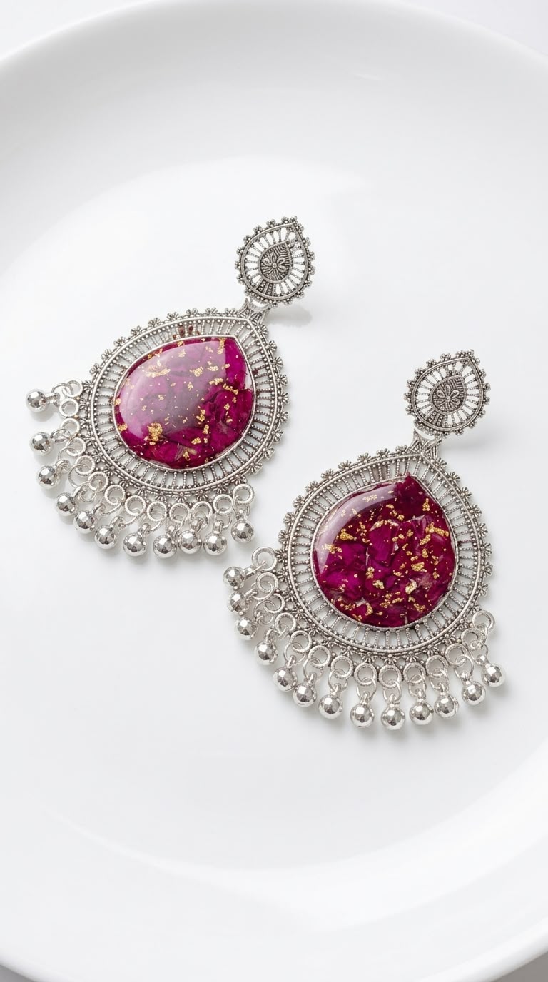 Preserved Flower Resin Jhumkas – Handmade Earrings