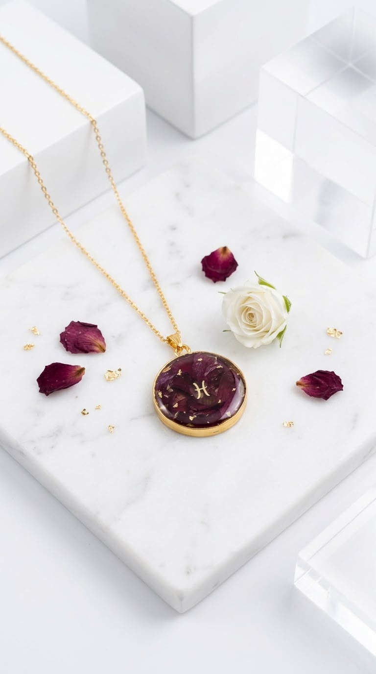 Personalized Flower Preservation Initial Pendant