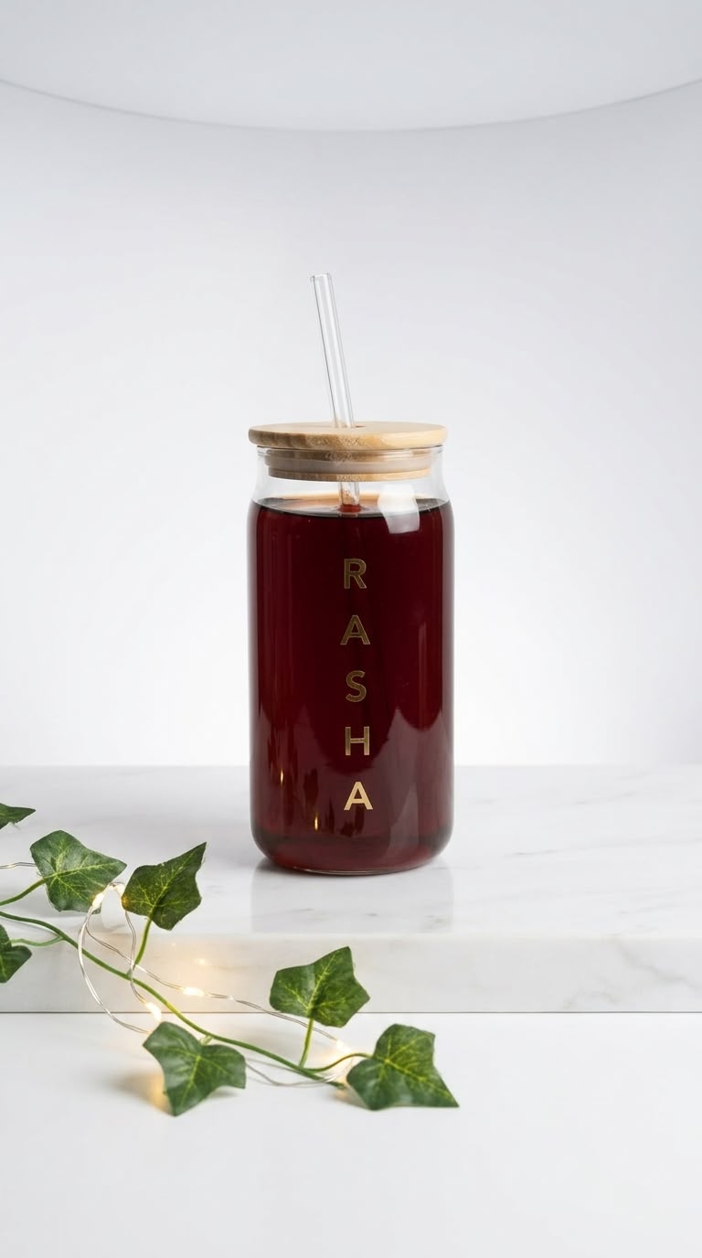 Customised Glass Tumbler with Wooden Lid & Straw