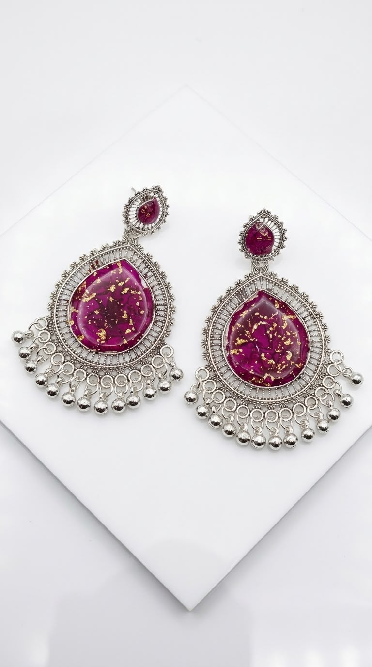 Preserved Flower Resin Jhumkas – Handmade Earrings