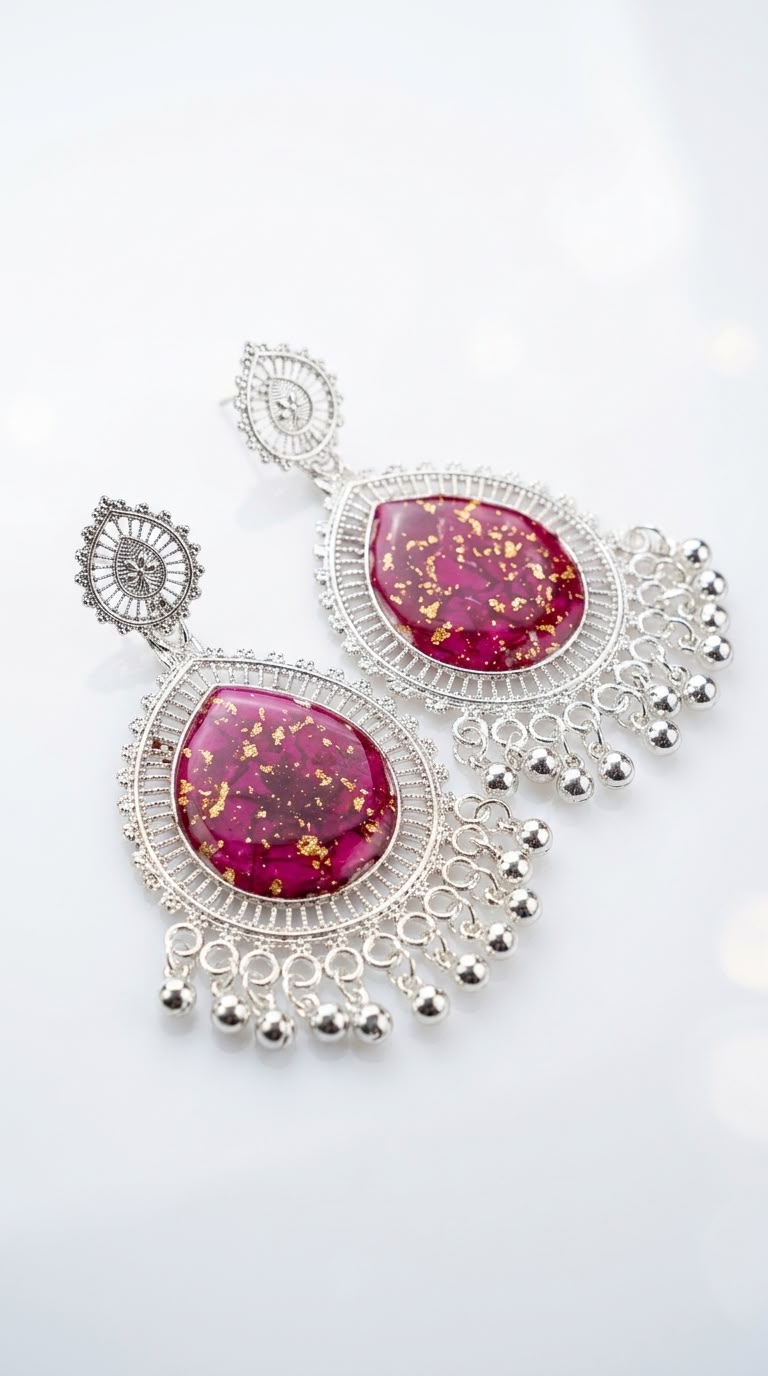 Preserved Flower Resin Jhumkas – Handmade Earrings