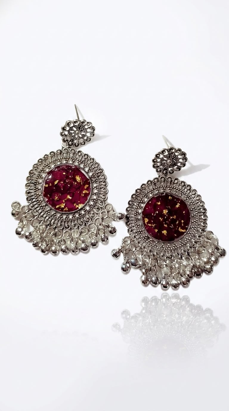 Preserved Flower Resin Jhumkas – Handmade Earrings