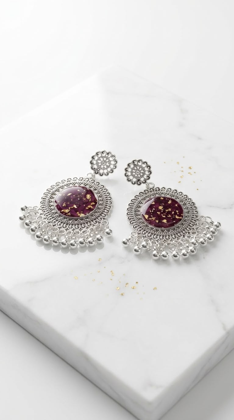 Preserved Flower Resin Jhumkas – Handmade Earrings