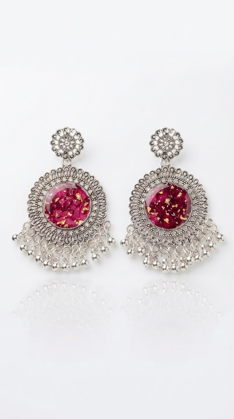 Preserved Flower Resin Jhumkas – Handmade Earrings